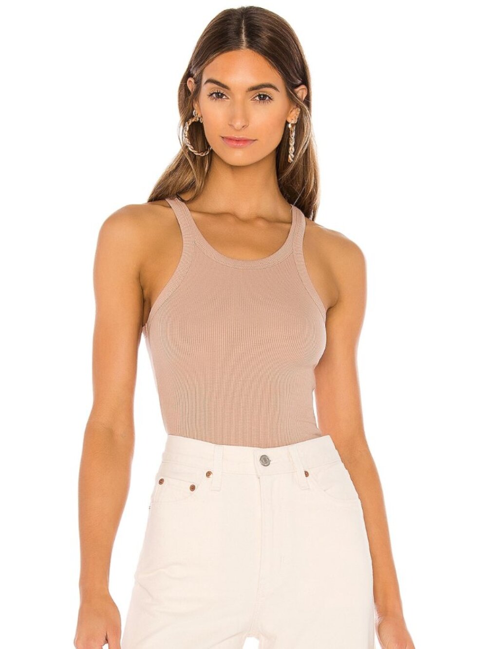 LNA- Ribbed Skinny Racer Tank Nude